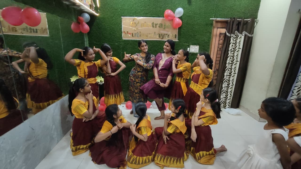 Young dancers practising a group composition in the academy studio